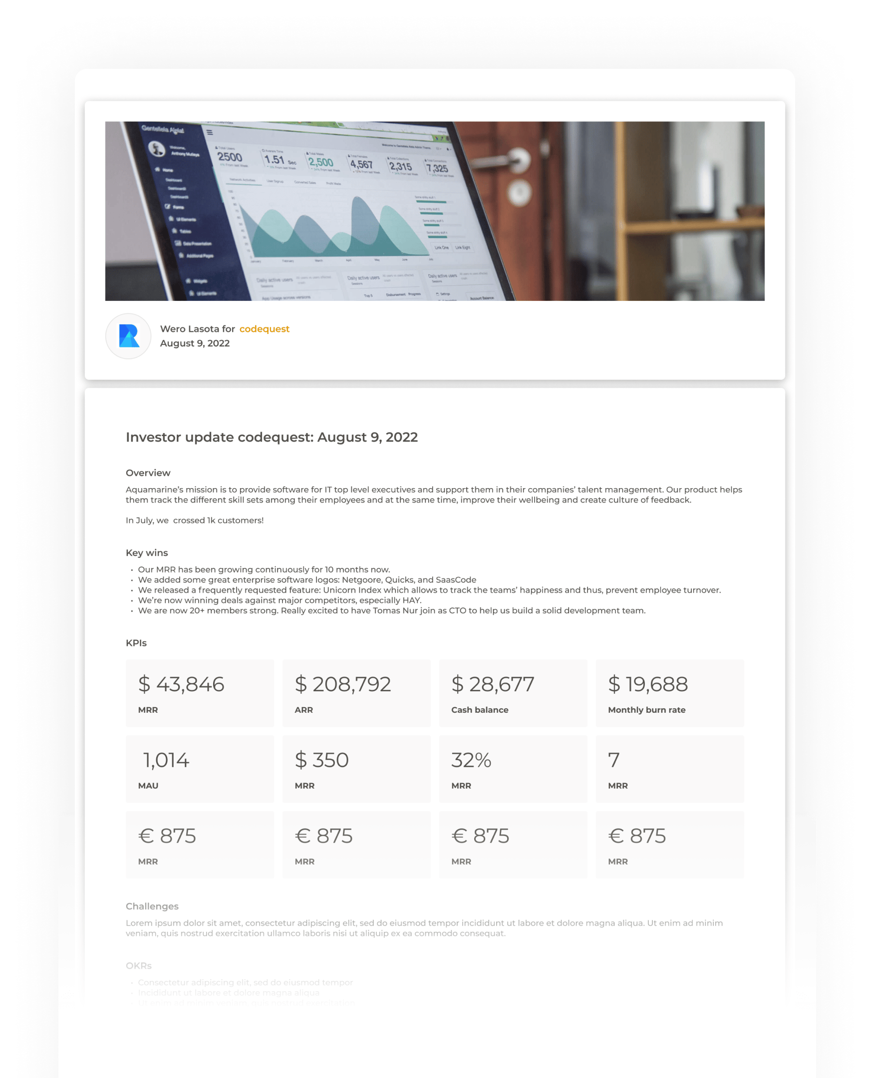 Investor updates